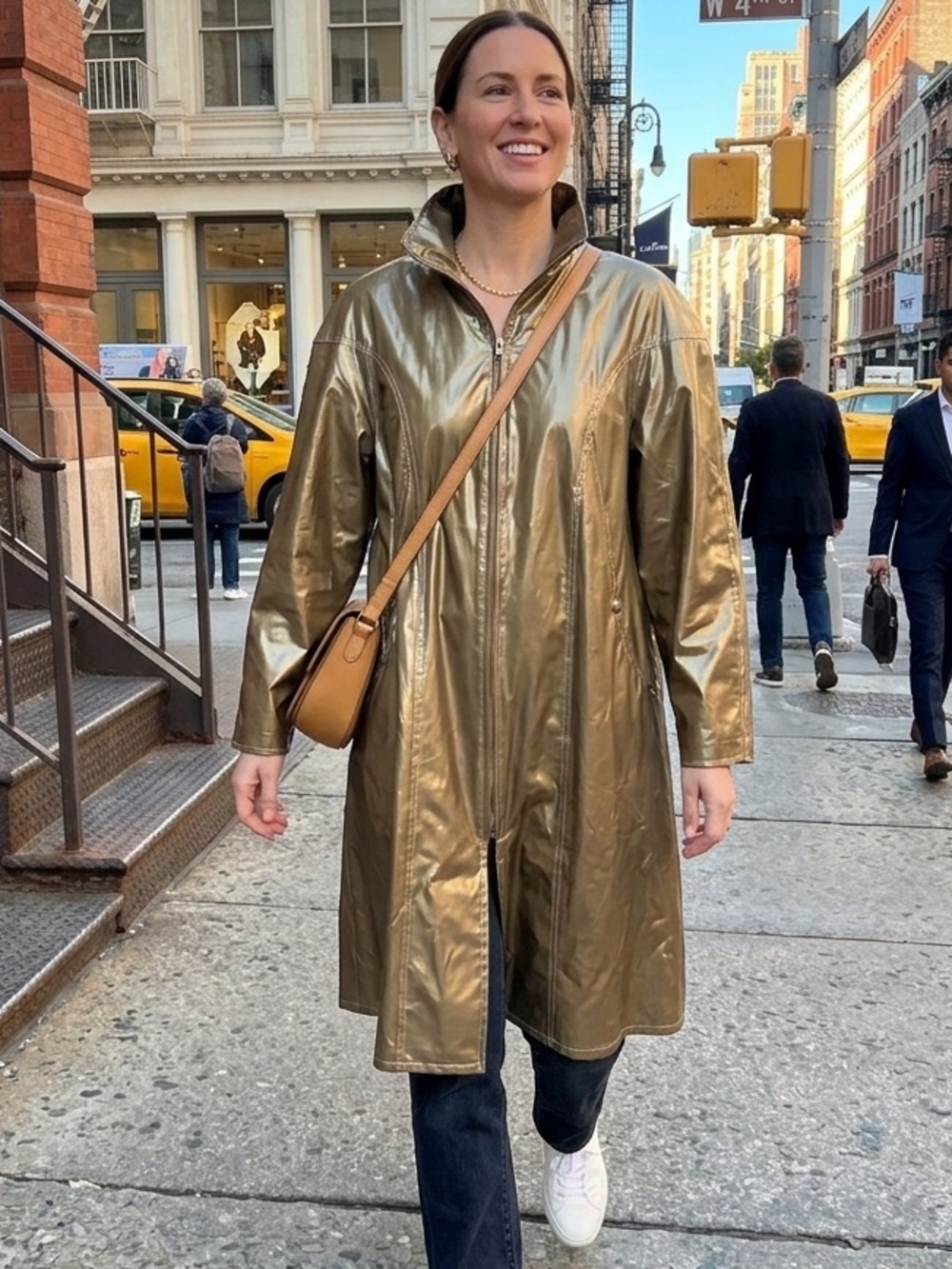 Vintage 80s Metallic Gold Trench Coat | Liquid Gold Longline Shimmer Raincoat M